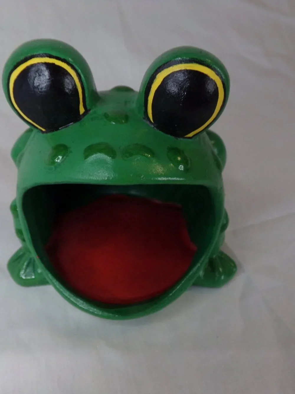 Vintage Ceramic Frog Scrub Scrubby Kitchen Sponge Holder Green Wide Mouth Open